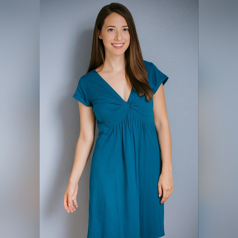 BANANA REPUBLIC Babydoll‎ Milkmaid Office M Green Turquoise Dress Tie Front